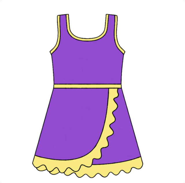 Baby Girls Sleeveless Purple Yellow Yoga Active Short Scallop Knee Length Dress Preorder