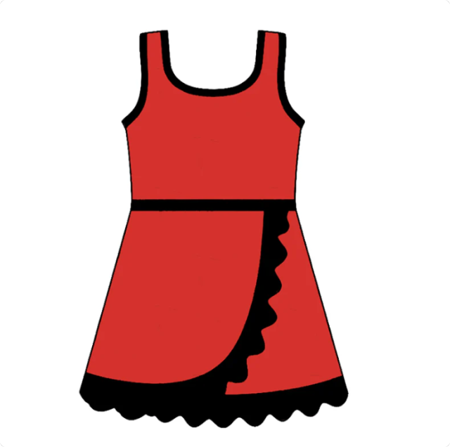 Baby Girls Sleeveless Red Black Yoga Active Short Scallop Knee Length Dress Preorder