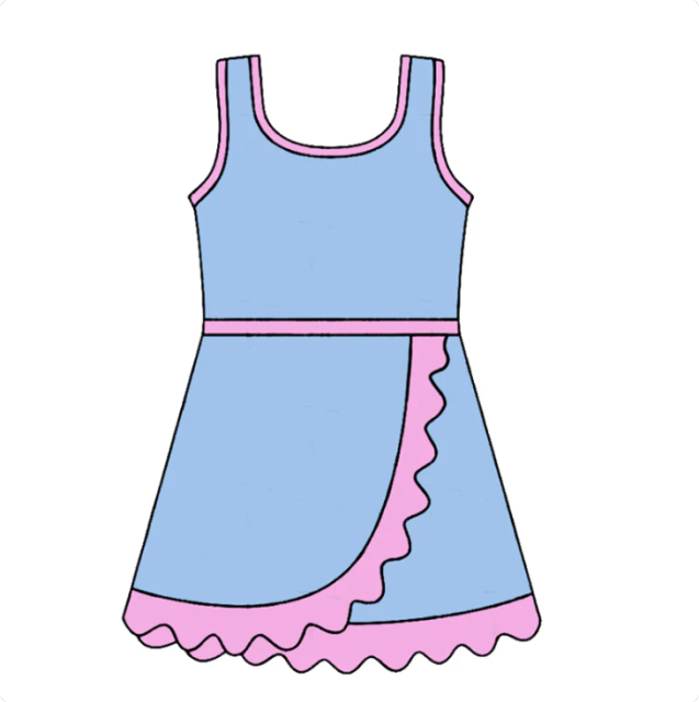 Baby Girls Sleeveless Blue Pink Yoga Active Short Scallop Knee Length Dress Preorder