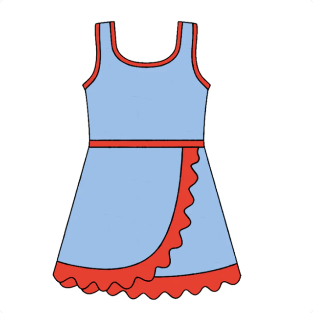 Baby Girls Sleeveless Red Blue Yoga Active Short Scallop Knee Length Dress Preorder