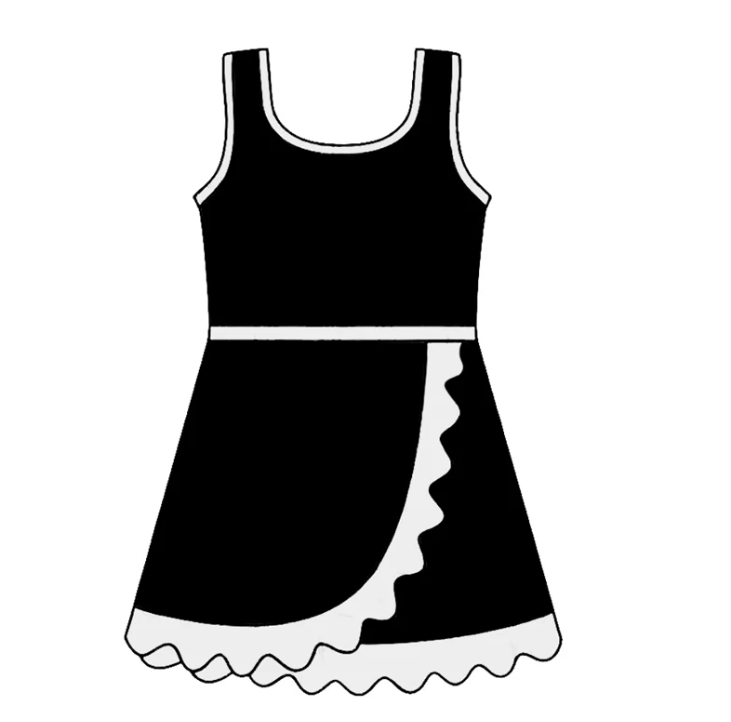 Baby Girls Sleeveless Black Yoga Active Short Scallop Knee Length Dress Preorder