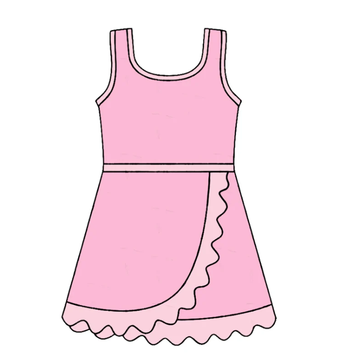 Baby Girls Sleeveless Pink Yoga Active Short Scallop Knee Length Dress Preorder