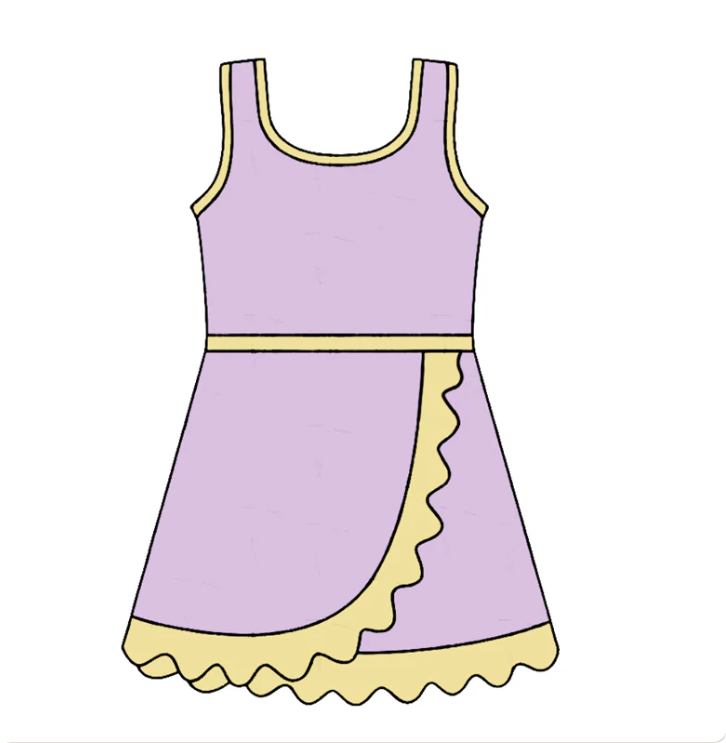 Baby Girls Sleeveless Lavender Yoga Active Short Scallop Knee Length Dress Preorder