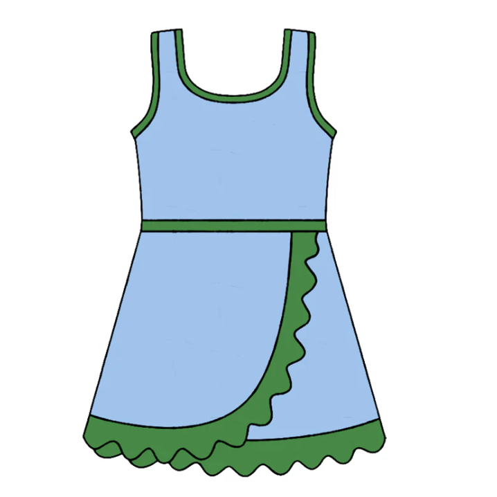 Baby Girls Sleeveless Green Blue Yoga Active Short Scallop Knee Length Dress Preorder