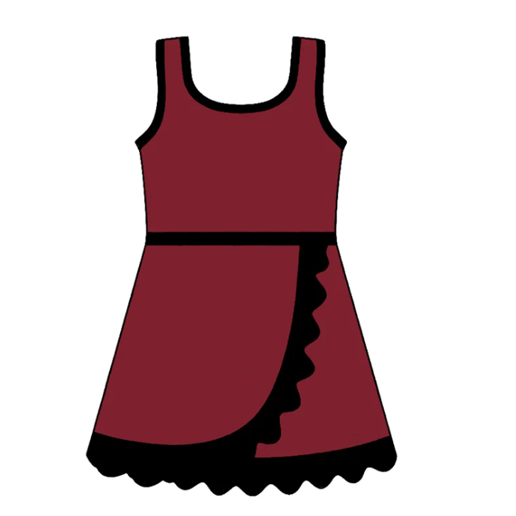 Baby Girls Sleeveless Dark Red Yoga Active Short Scallop Knee Length Dress Preorder