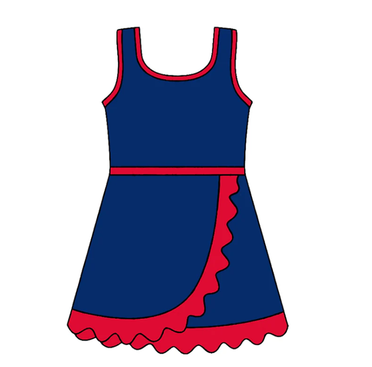 Baby Girls Sleeveless Navy Yoga Active Short Scallop Knee Length Dress Preorder