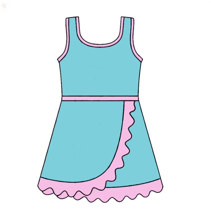 Baby Girls Sleeveless Lake Blue Yoga Active Short Scallop Knee Length Dress Preorder