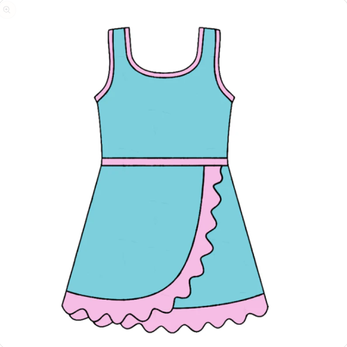 Baby Girls Sleeveless Lake Blue Yoga Active Short Scallop Knee Length Dress Preorder