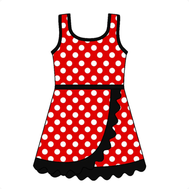 Baby Girls Sleeveless Red Polka Dots Yoga Active Short Scallop Knee Length Dress Preorder