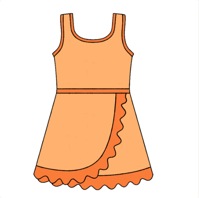 Baby Girls Sleeveless Orange Yoga Active Short Scallop Knee Length Dress Preorder