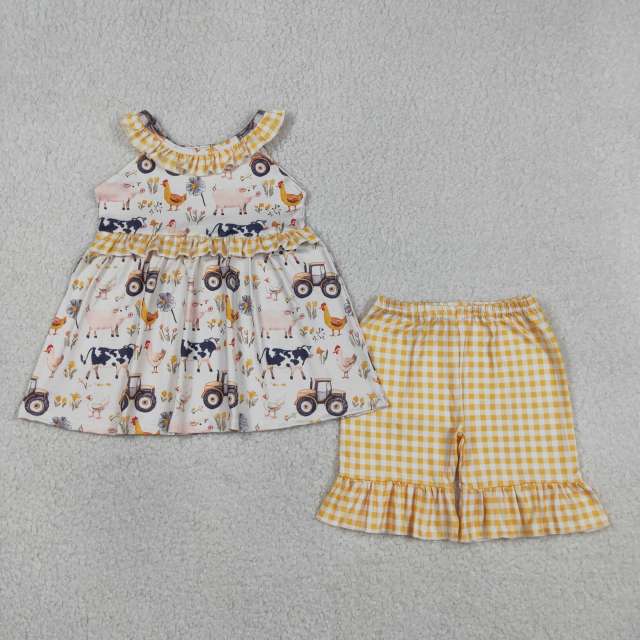 GSSO3071 Cows pig farm animals Print sleeveless girl outfits