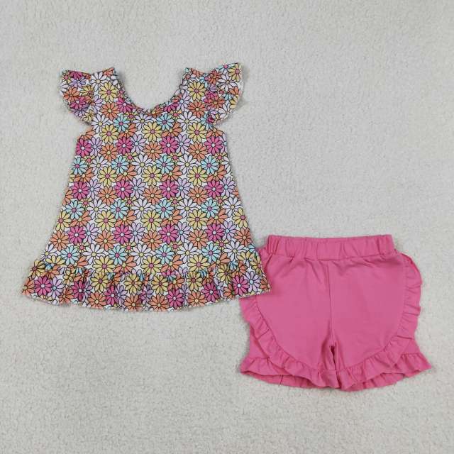 GSSO3353 Colorful small flowers Print flying sleeve girl outfits