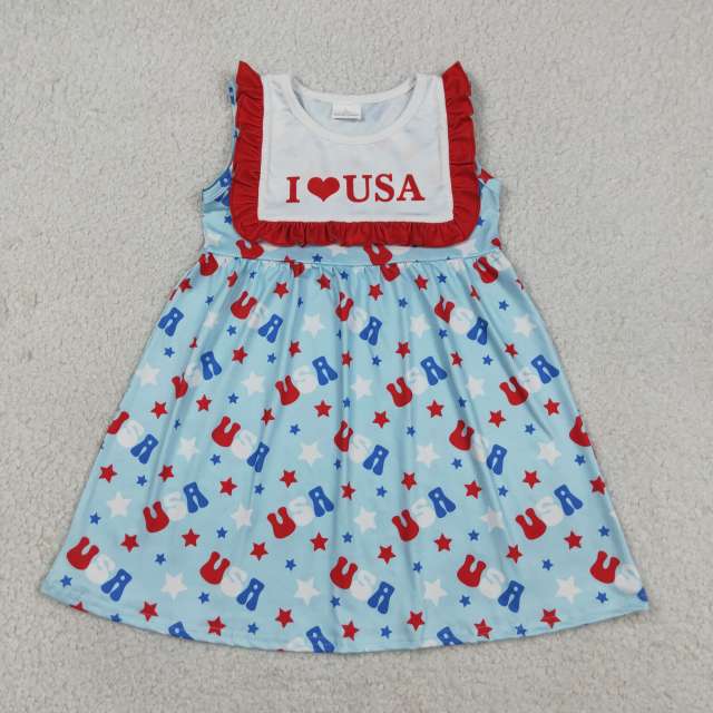 GSD4002 RTS 4th of jult stars I love USA embroidery sleeveless dress
