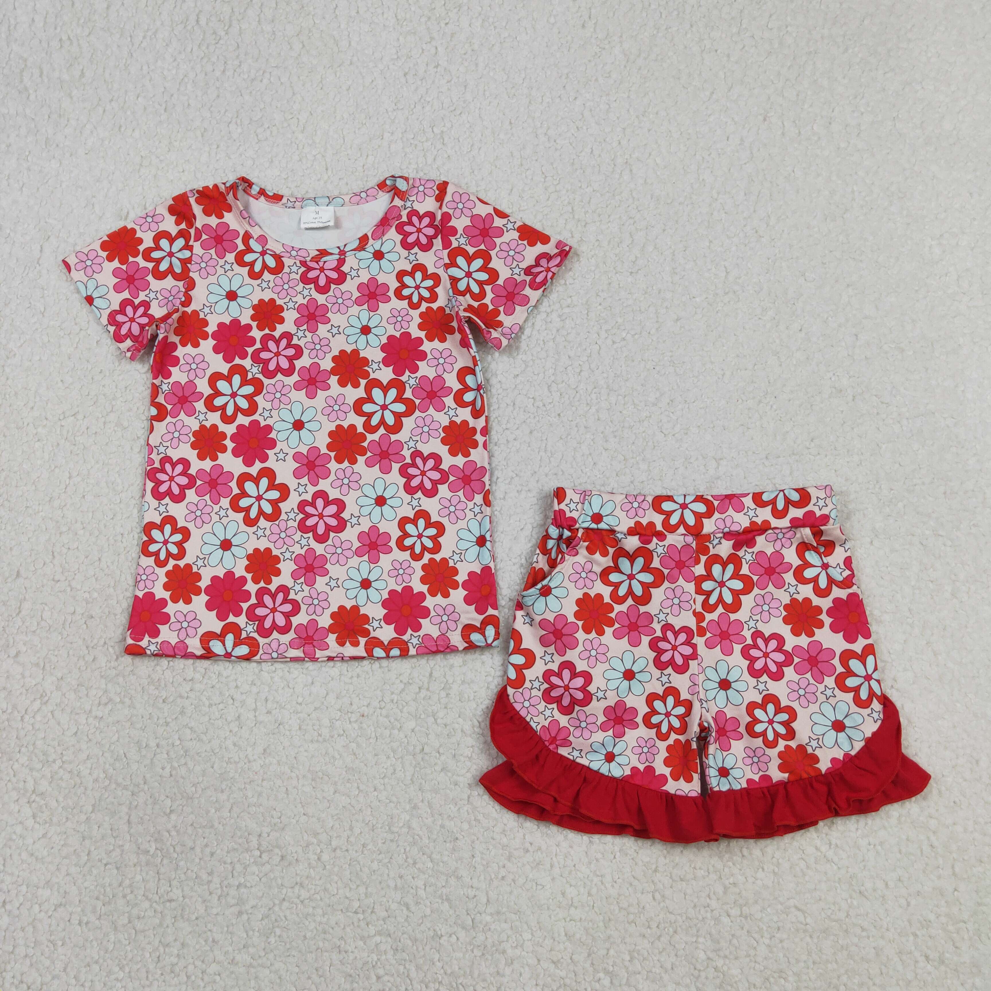 GSSO3471 Colorful small flowers Print Short sleeve girl outfits