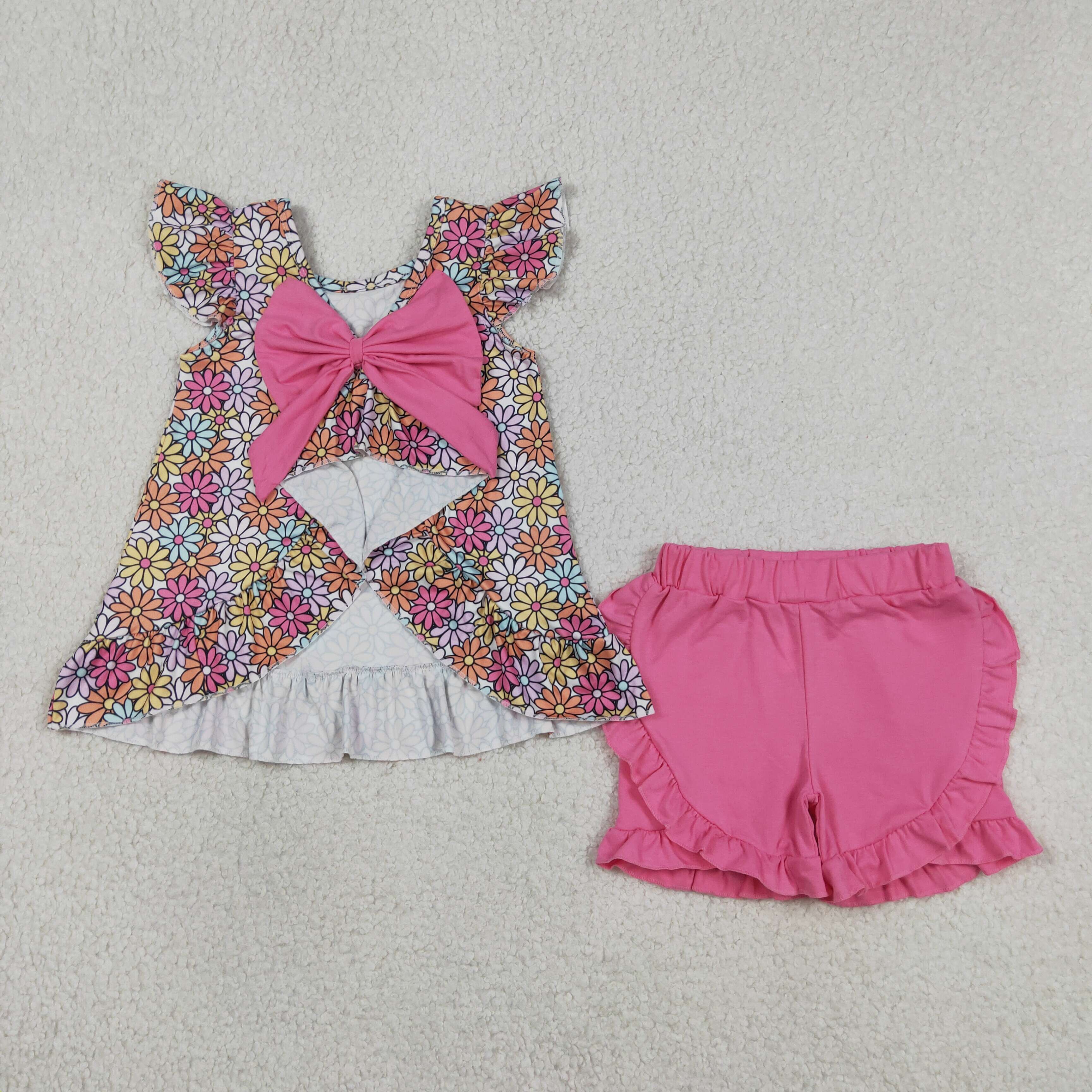 GSSO3353 Colorful small flowers Print flying sleeve girl outfits