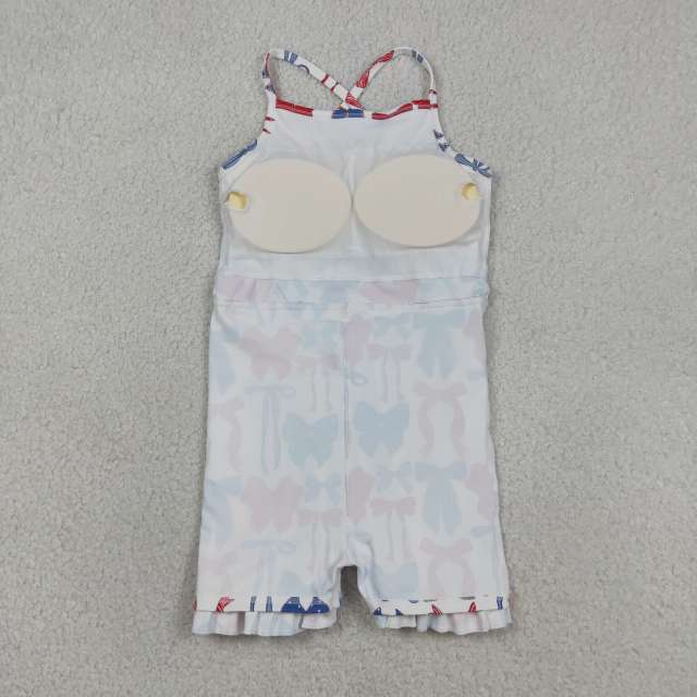 GSD4064 RTS Red blue bows 4th of july yoga  sleeveless scallop dress