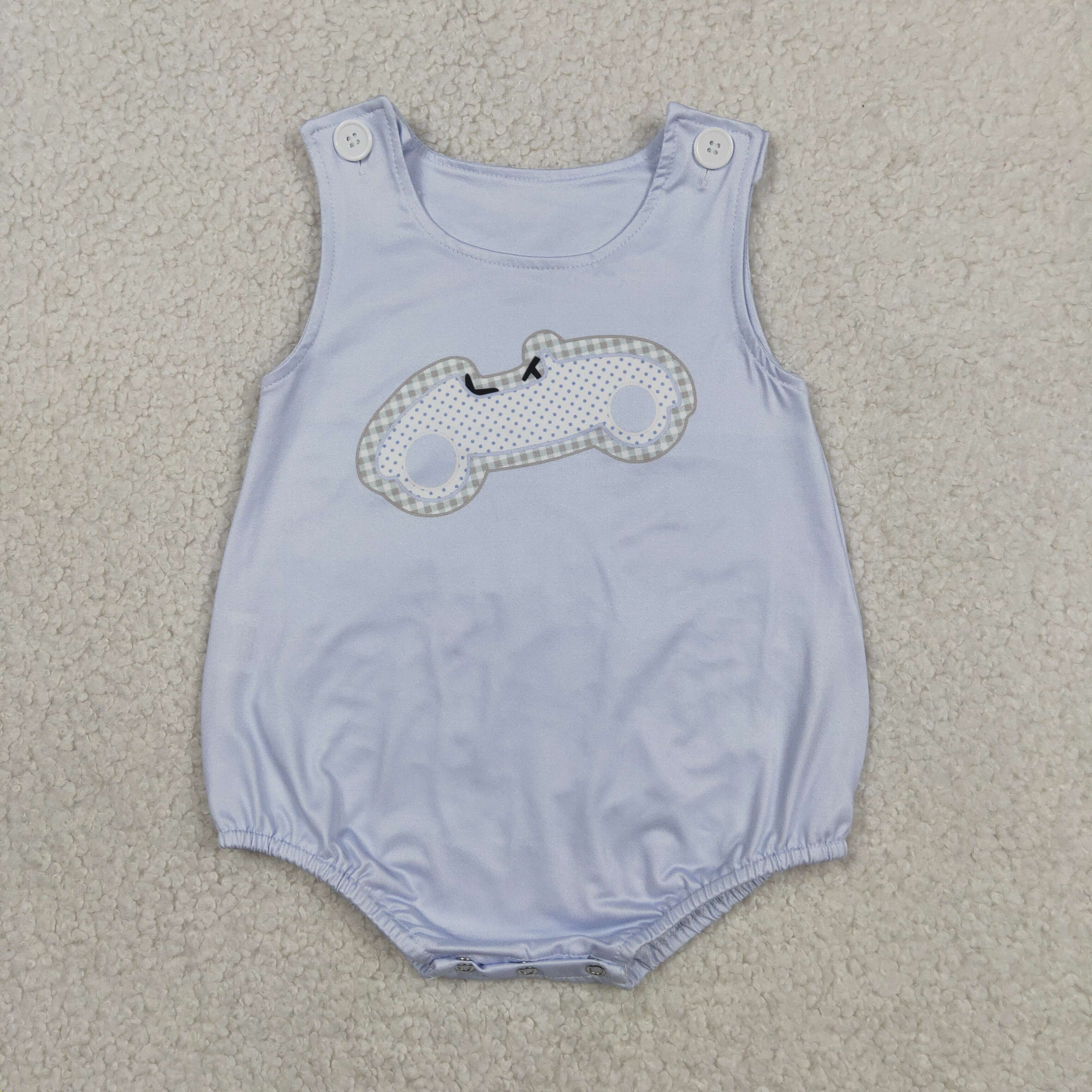SR4013 Baby Blue embroidery print sleeveless Rompers