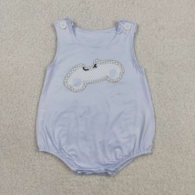 SR4013 Baby Blue embroidery print sleeveless Rompers