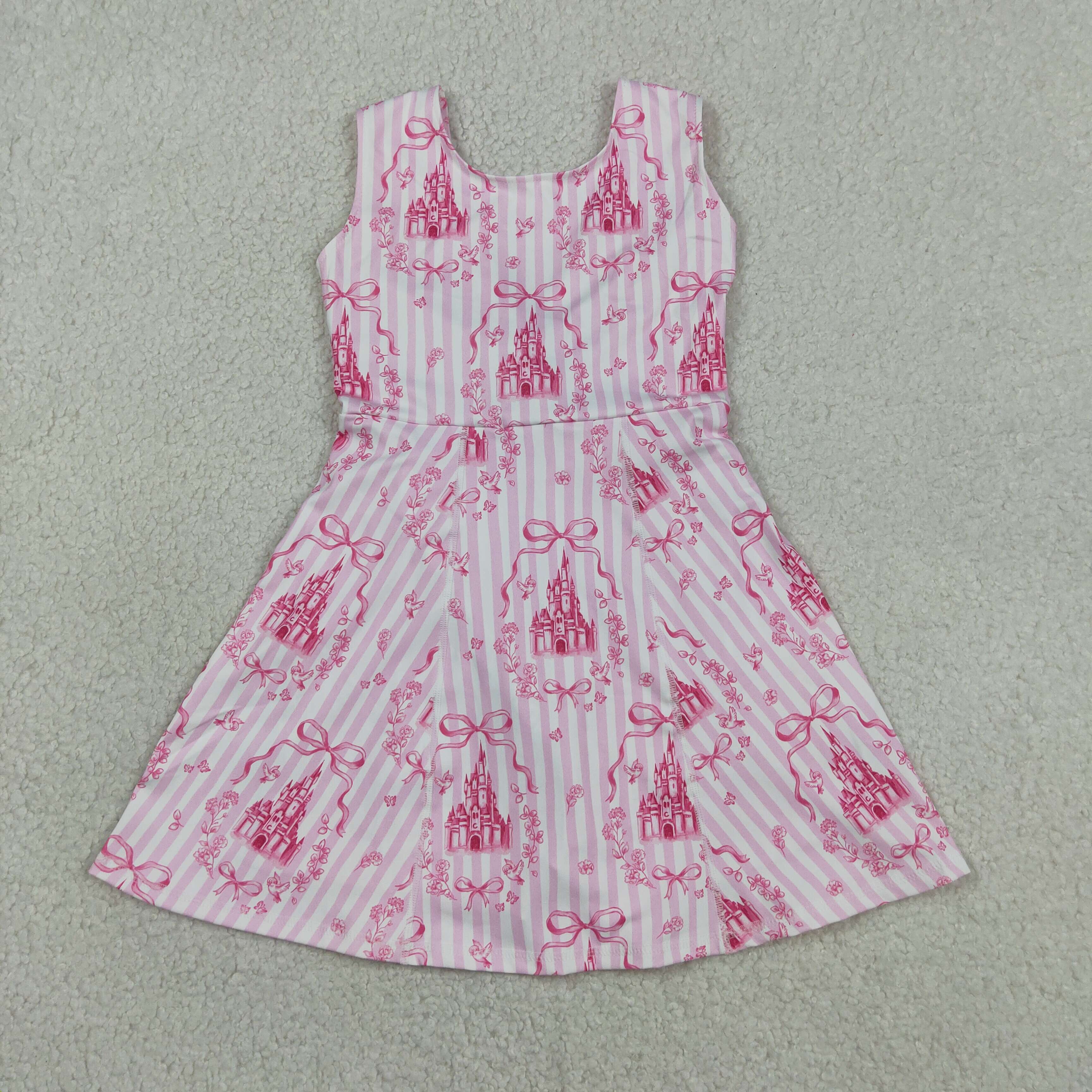 GSD3815 RTS Pink stripe castle bows sleeveless athletic dress