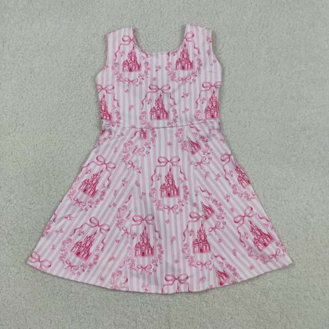 GSD3815 RTS Pink stripe castle bows sleeveless athletic dress