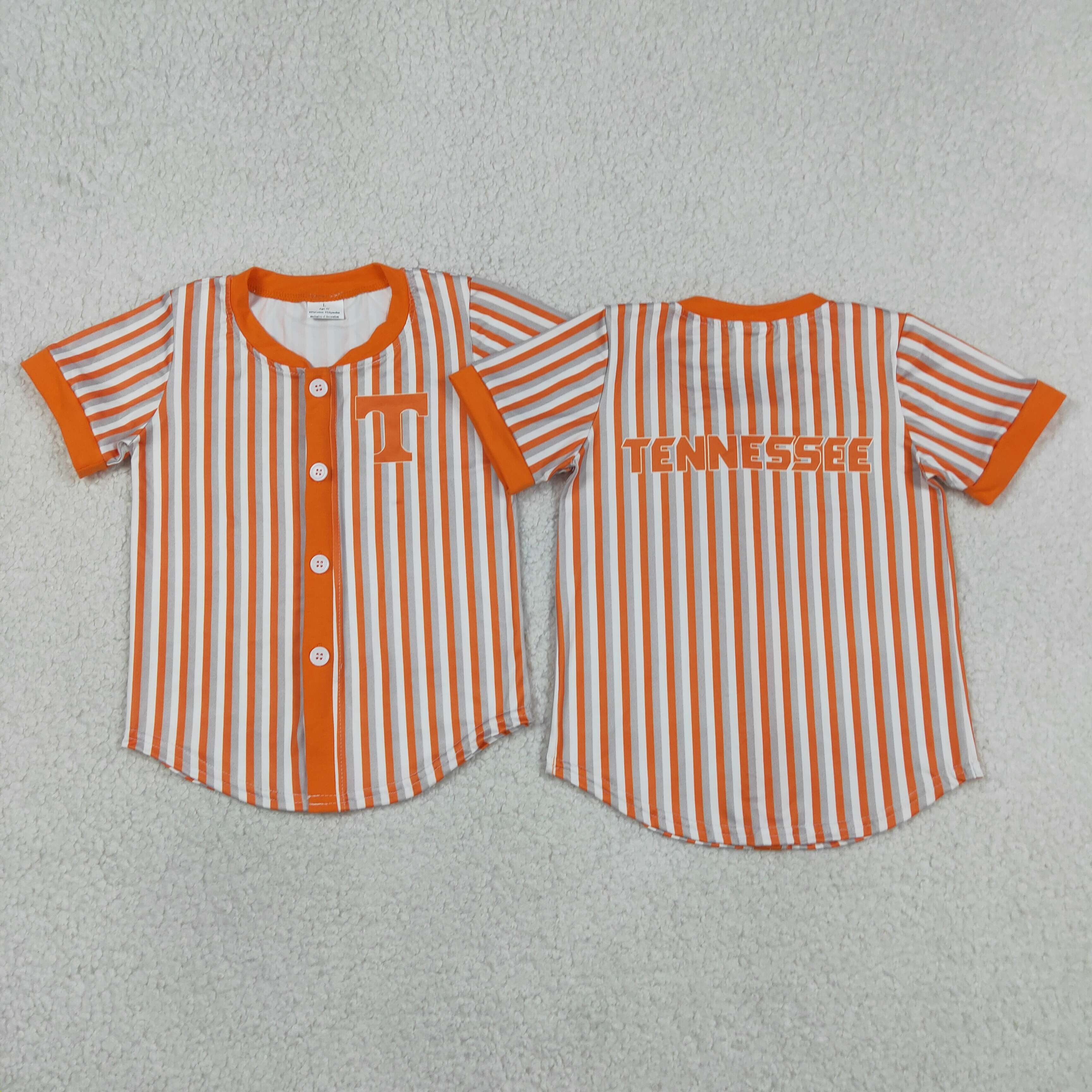 BT1747  RTS Orange stripe tennessee Print short sleeve boy Team  t-shirt