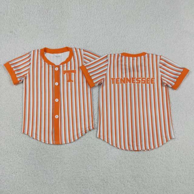 BT1747  RTS Orange stripe tennessee Print short sleeve boy Team  t-shirt