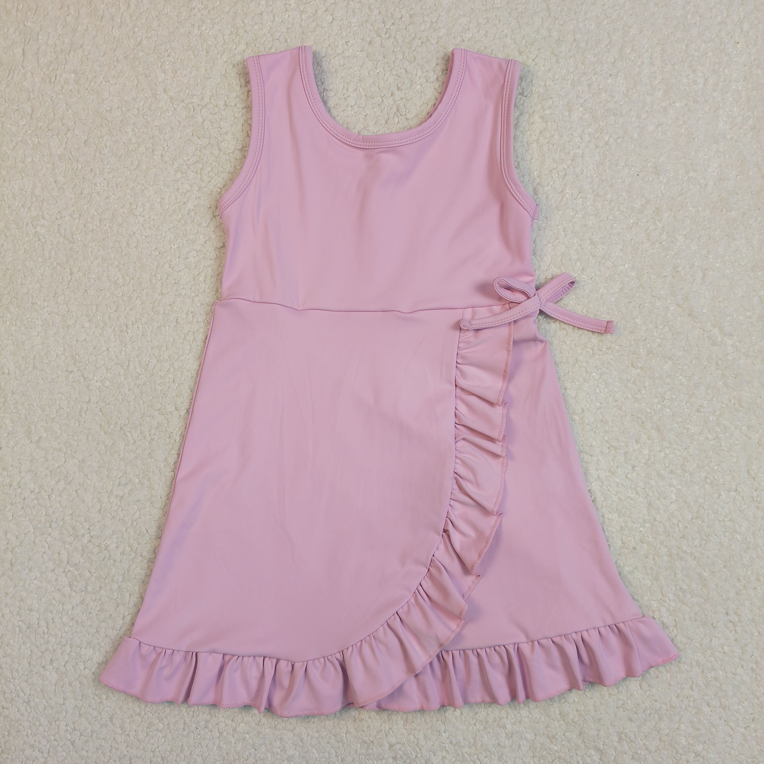 GSD3034 RTS pink  purple Solid bow active girl yoga dress