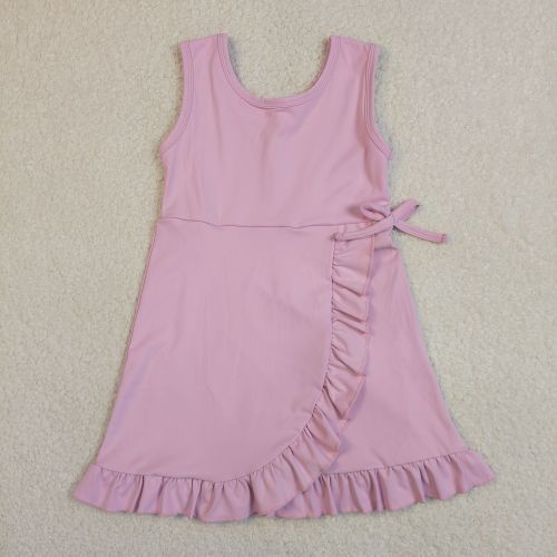 GSD3034 RTS pink  purple Solid bow active girl yoga dress