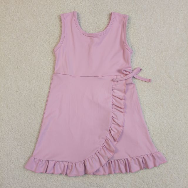 GSD3034 RTS pink  purple Solid bow active girl yoga dress