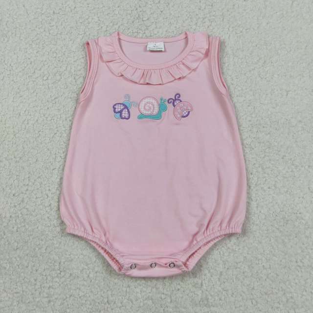 SR4037 Baby pink snail embroidery sleeveless Rompers