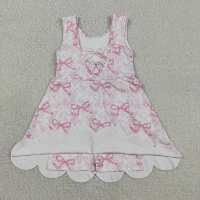 GSD2572 RTS Pink flowers bows print active girl yoga dress