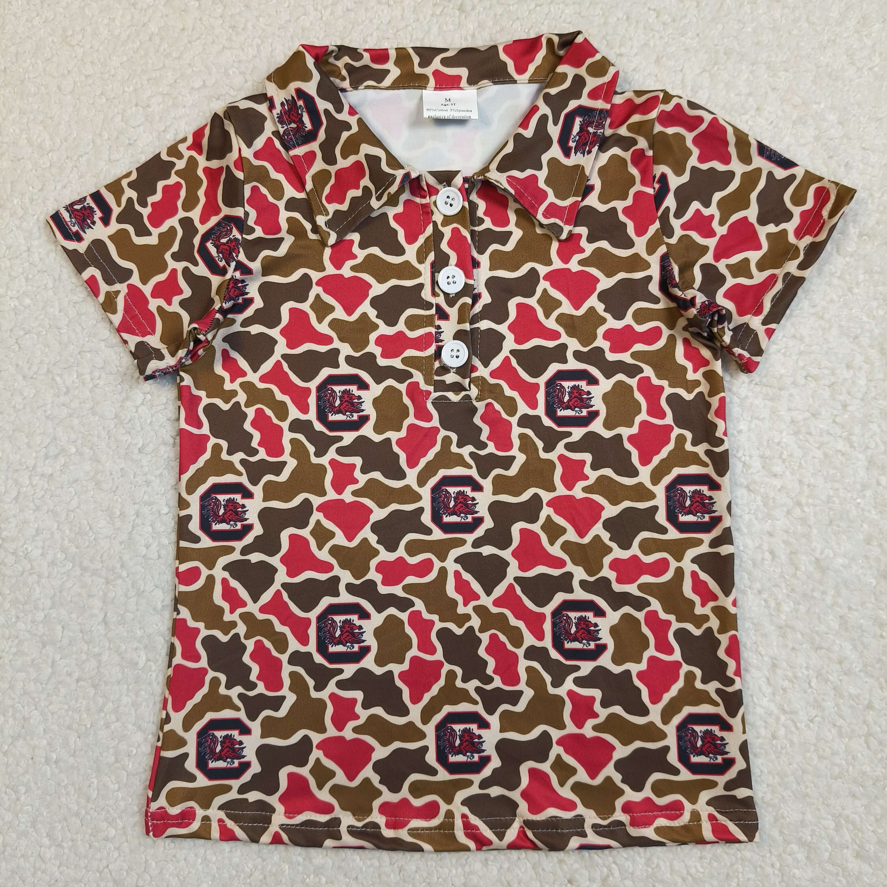 BT1697 RTS Red brown leopard LSU Triger Print short sleeve boy Team  t-shirt