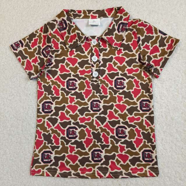 BT1697 RTS Red brown leopard LSU Triger Print short sleeve boy Team  t-shirt