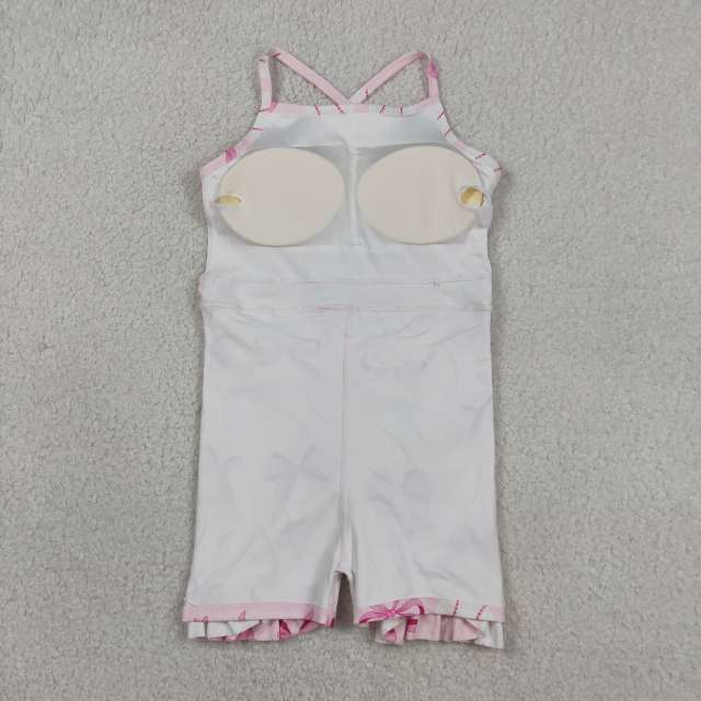 GSD2567  RTS Pink Baeball bows print active girl yoga dress