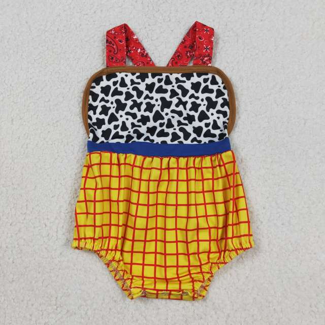 SR4114 Baby Cowleopard yellow plaid print  Rompers