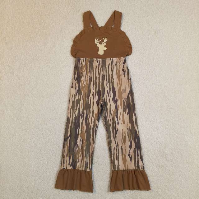 SR4047 Brown camo deer embroidery short sleeve baby girl  jumpsuit