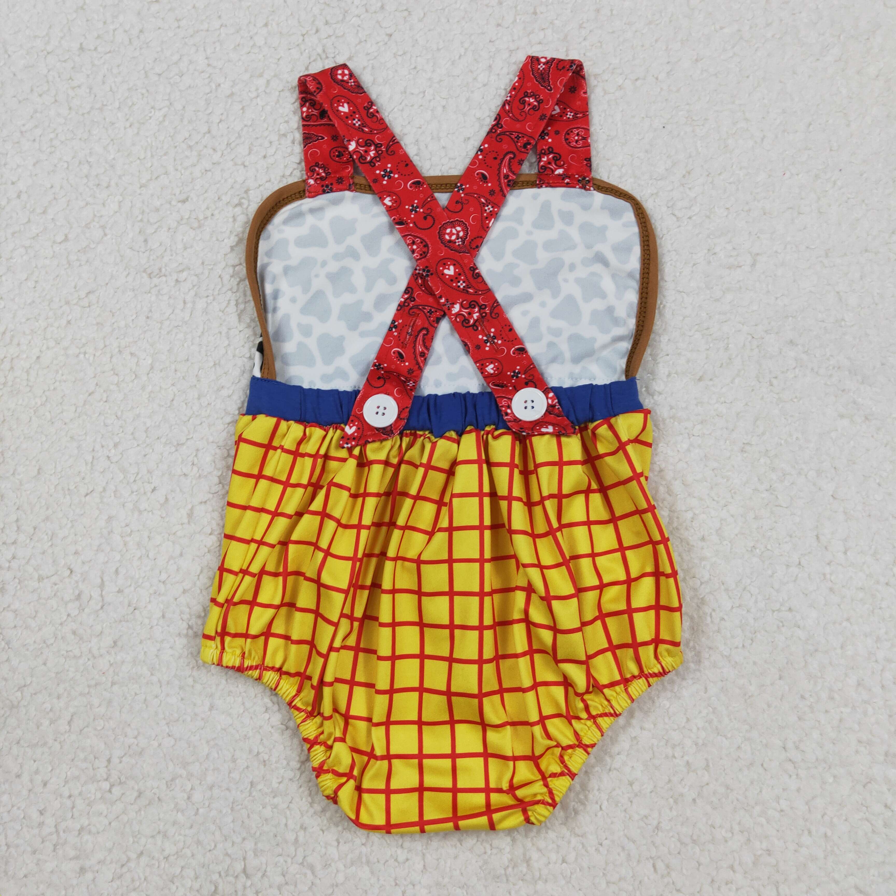 SR4114 Baby Cowleopard yellow plaid print  Rompers
