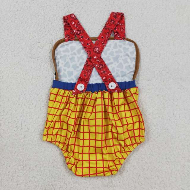 SR4114 Baby Cowleopard yellow plaid print  Rompers