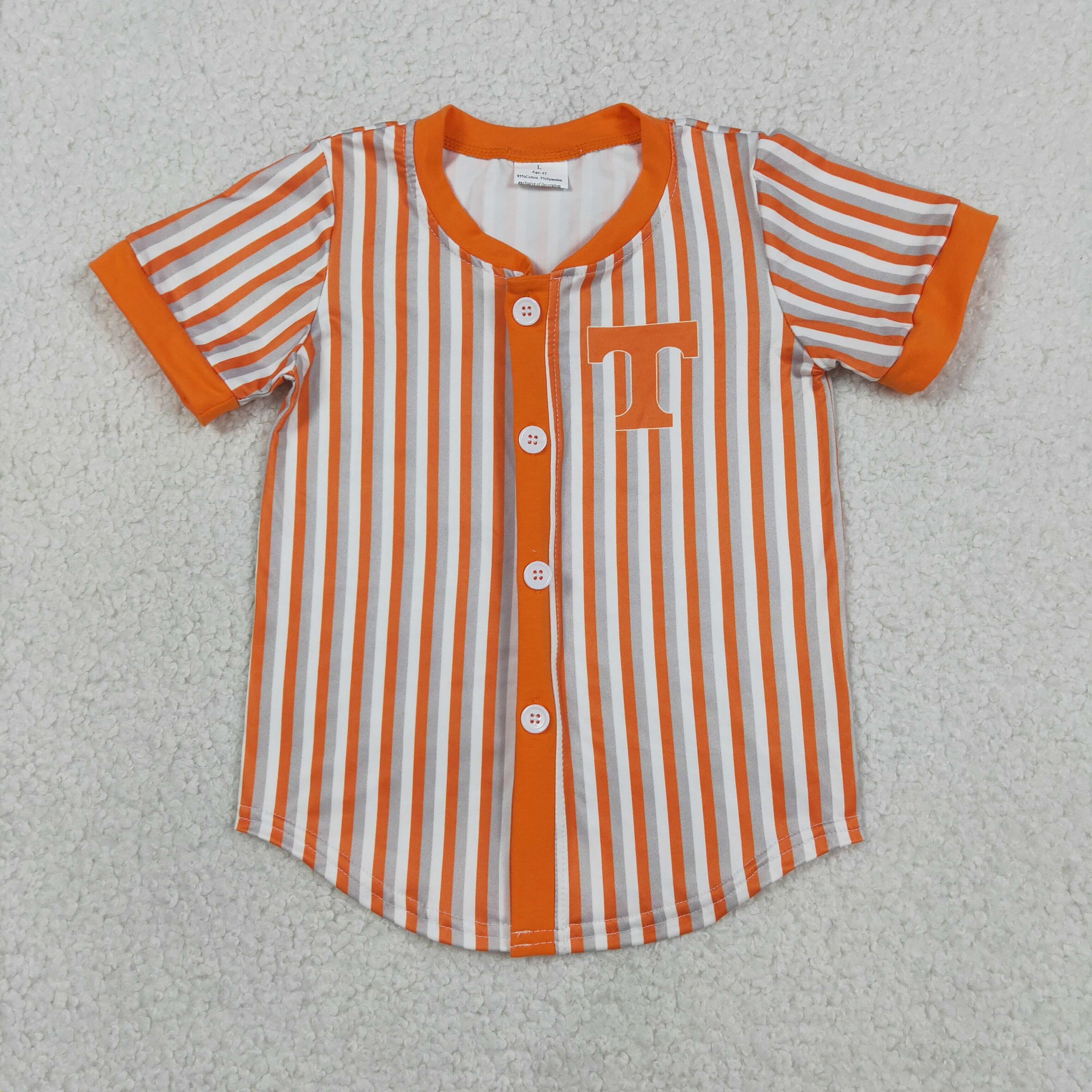 BT1747  RTS Orange stripe tennessee Print short sleeve boy Team  t-shirt