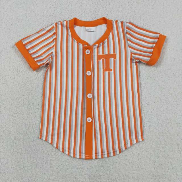 BT1747  RTS Orange stripe tennessee Print short sleeve boy Team  t-shirt