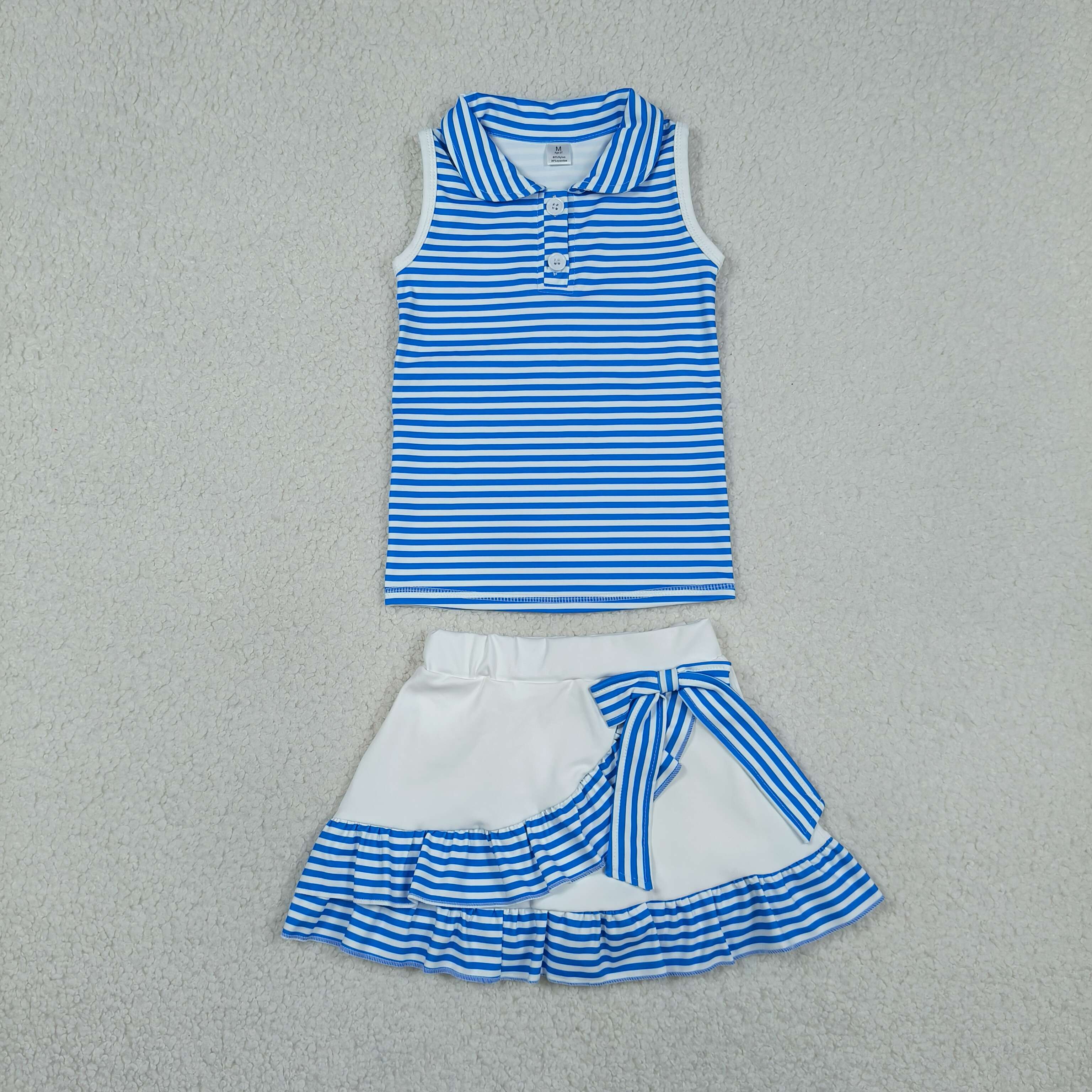 GSD3661  RTS blue Stripe girl yoga sleeveless skirt set