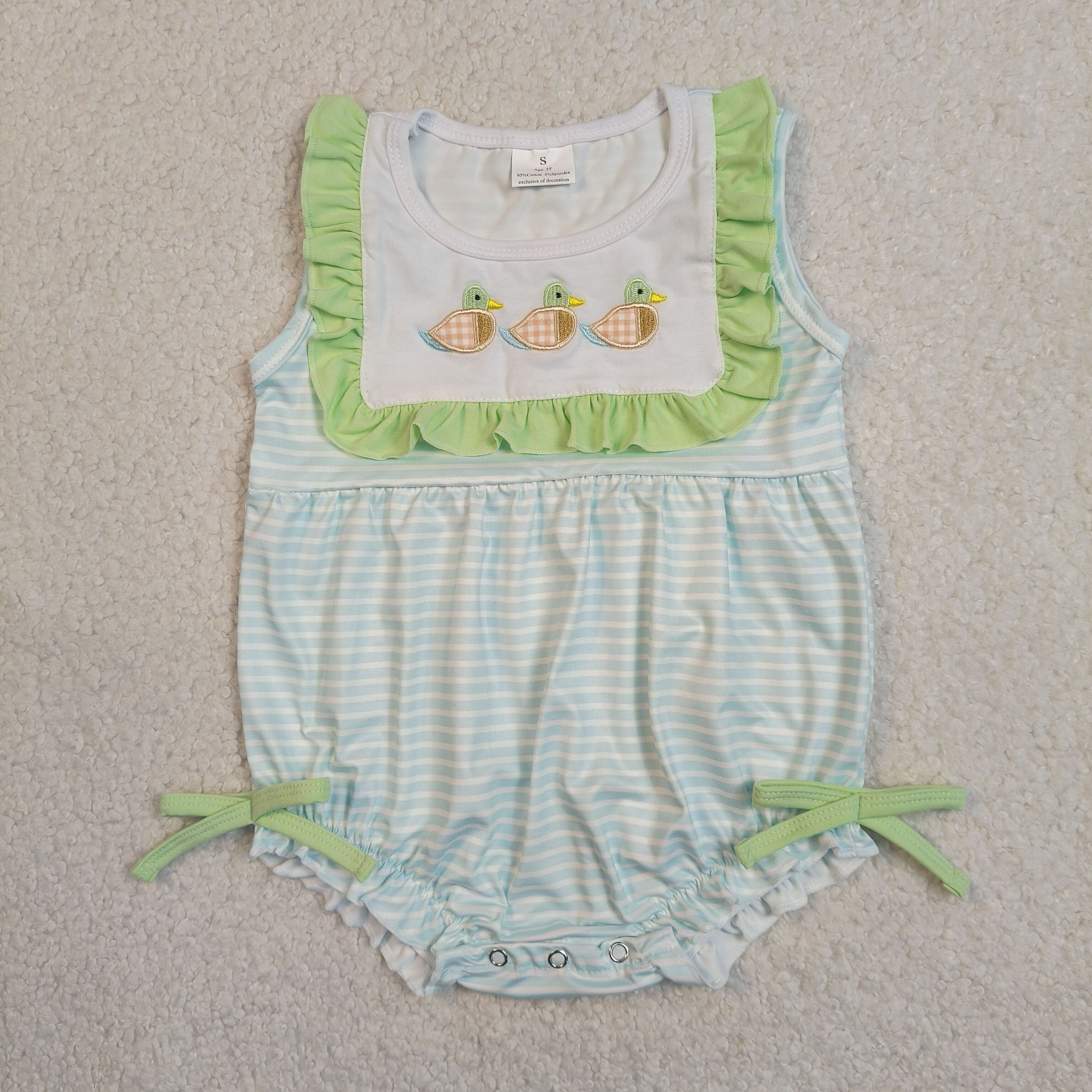SR4082 Baby Blue stripe duck embroidery sleeveless Rompers