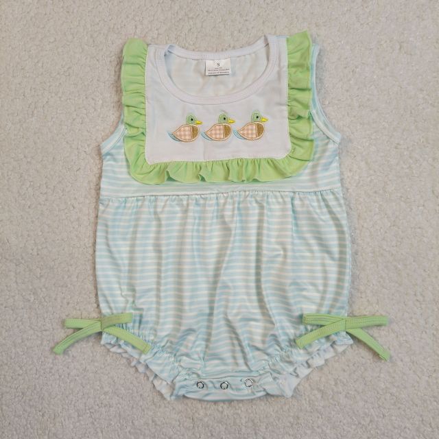 SR4082 Baby Blue stripe duck embroidery sleeveless Rompers