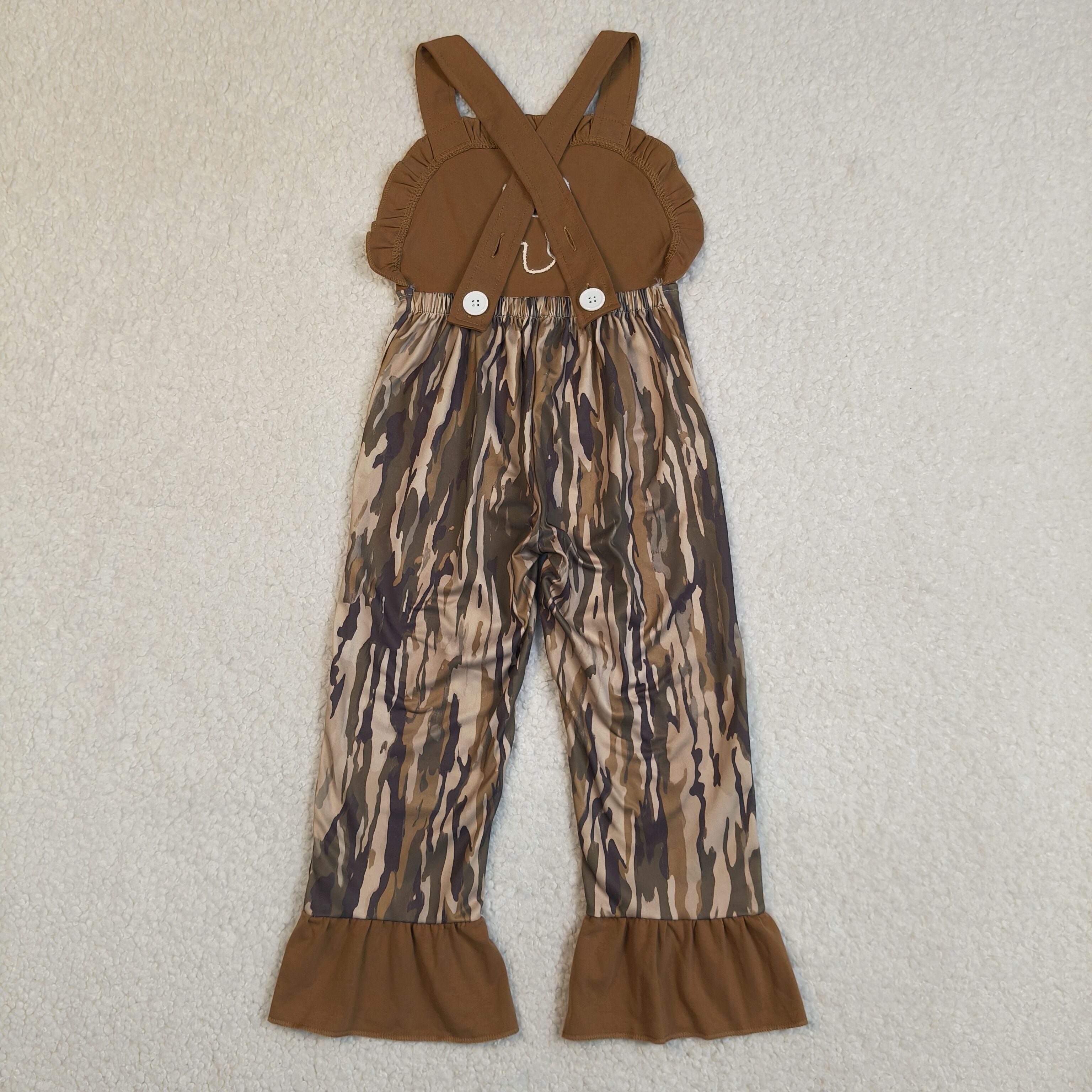 SR4047 Brown camo deer embroidery short sleeve baby girl  jumpsuit