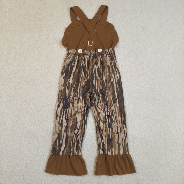 SR4047 Brown camo deer embroidery short sleeve baby girl  jumpsuit