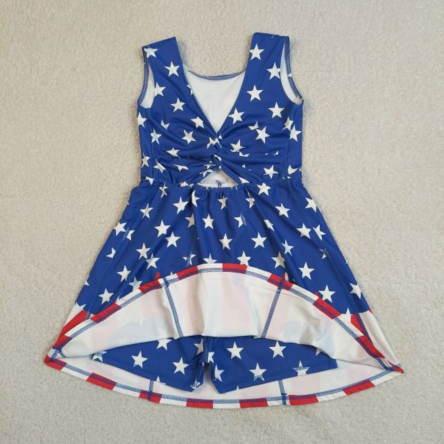GSD3813 RTS 4th of july stars active girl yoga dress