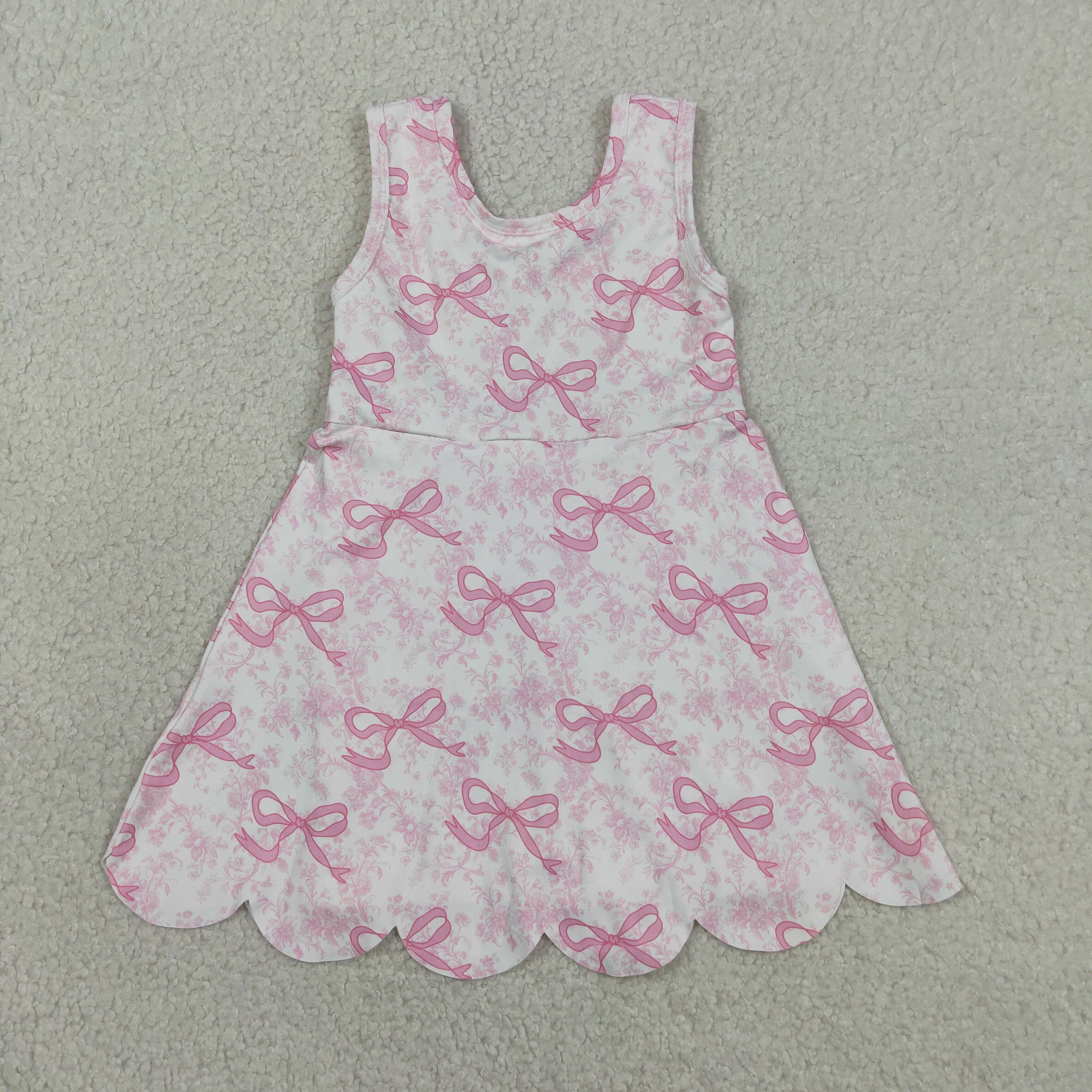 GSD2572 RTS Pink flowers bows print active girl yoga dress