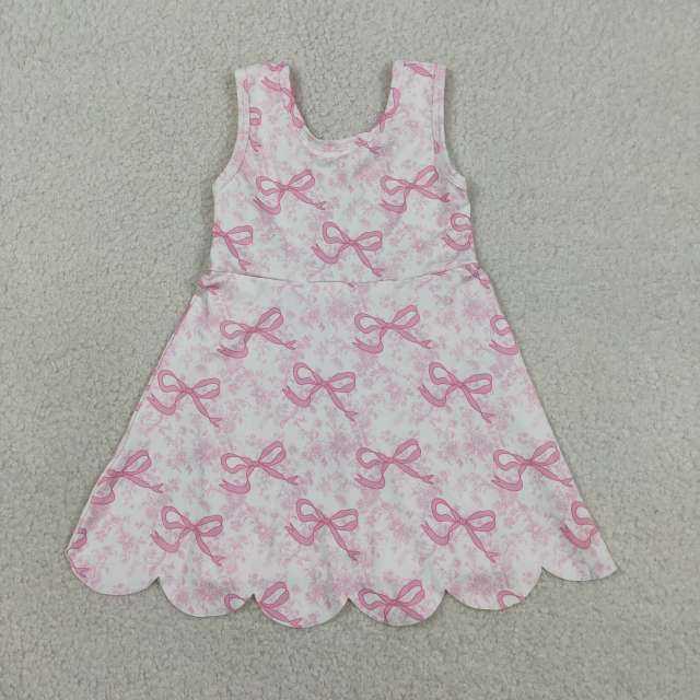GSD2572 RTS Pink flowers bows print active girl yoga dress