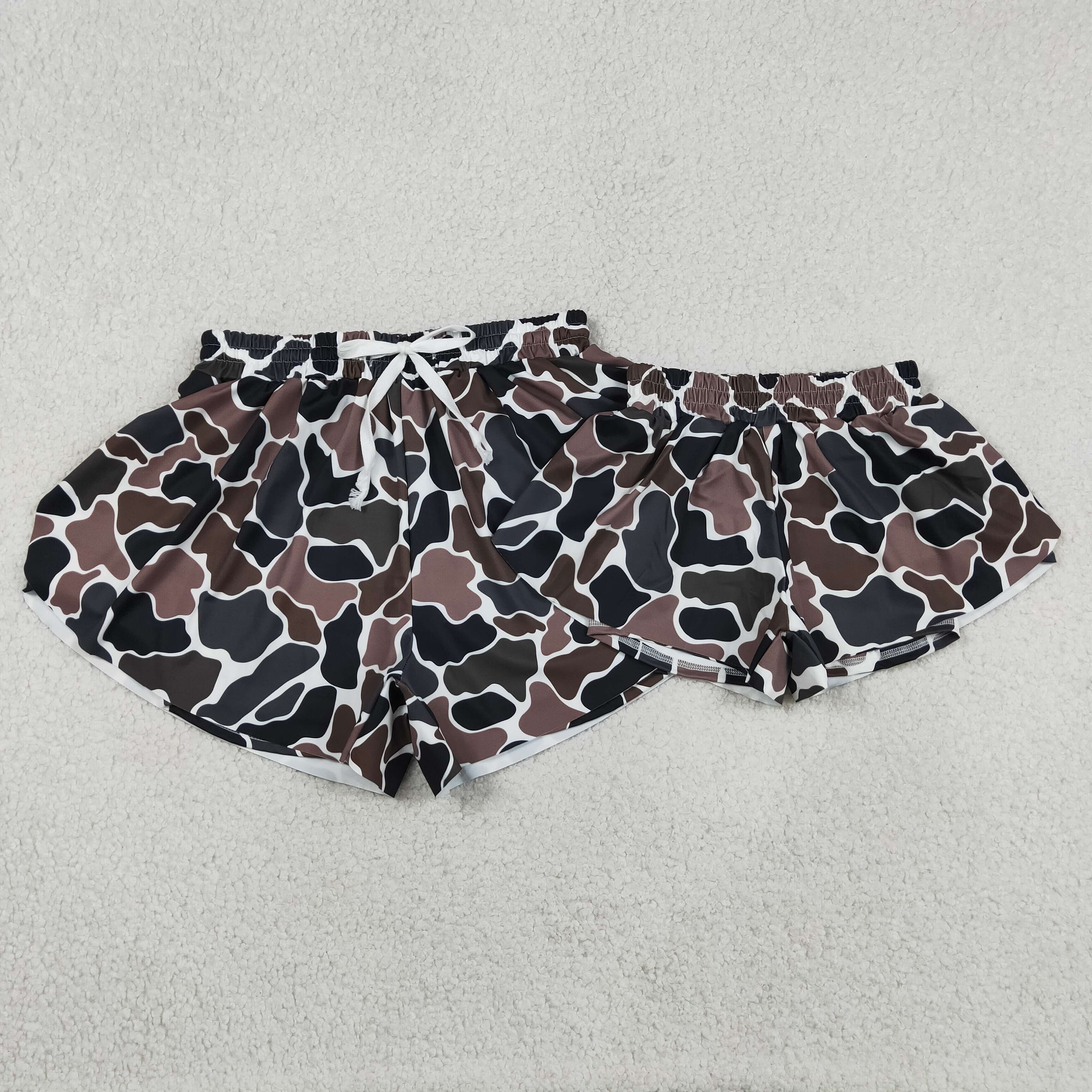 SS0768 Adult women Brown camo yoga shorts