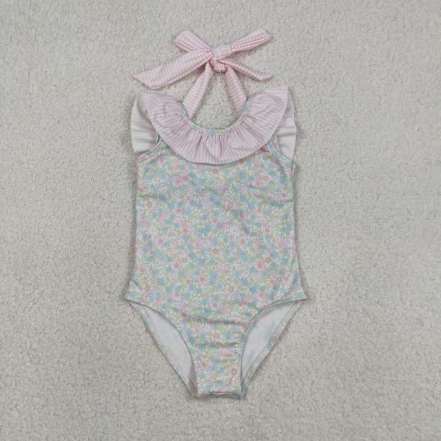 S0732 Pink small flowers print boy  sleeveless swimsuit